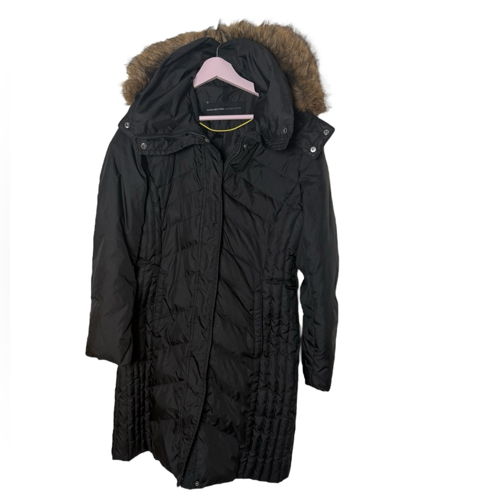 Marc NY parka quilted coat feather‎ down mid length jacket removable collar S